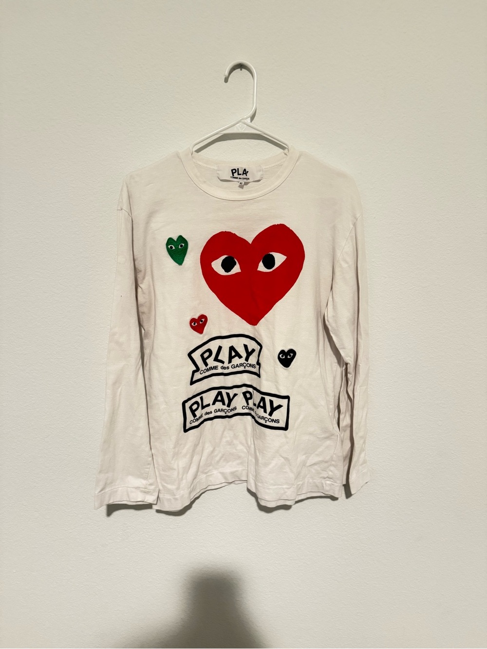 Comme des Garcons PLAY Kids White Long-Sleeve Heart Tee